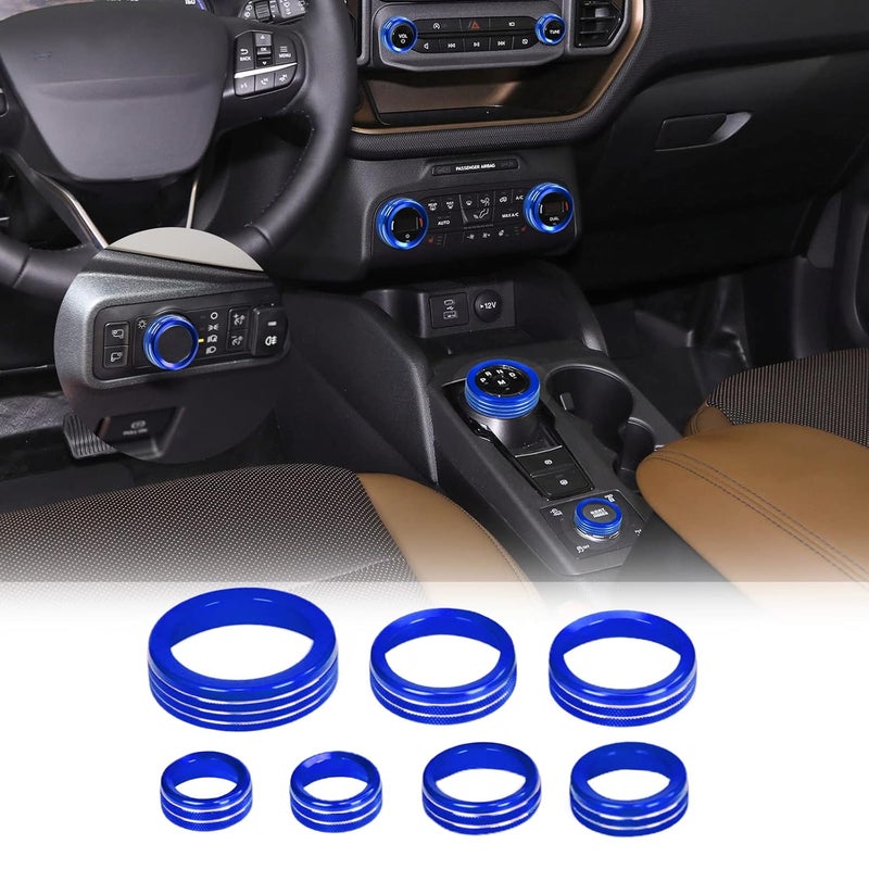 BORUIEN for 2021-2024 Ford Bronco Sport Accessories Air Conditioner AC Headlight Switch Knob 4WD Wheel Drive Trailer Gear Shift Switch Knob Cover 7PCS Blue Aluminum Alloy(Don't for Bronco) - Image 1